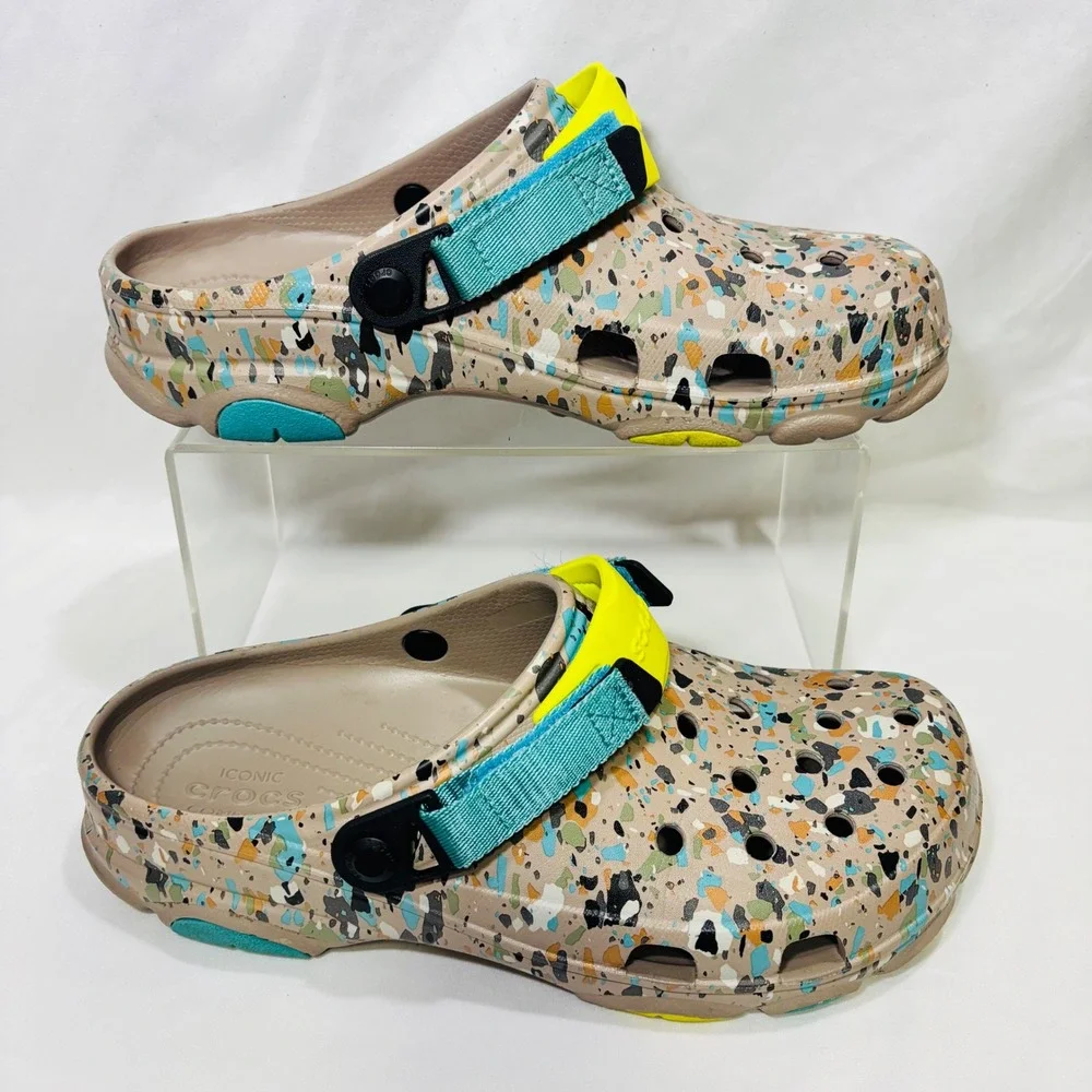 Crocs All-Terrain Clogs Speckled Terrazzo Teal Neon Yellow Sport Strap
